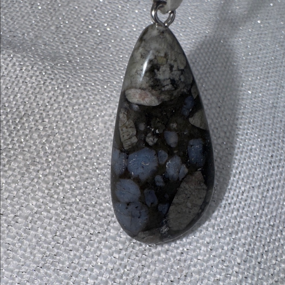 snowflake Obsidian gemstone necklace pendant 2” on a 9” cord new